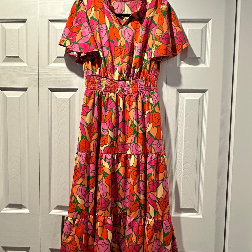 SHEIN Vibrant Floral Maxi Dress - Pink and Orange